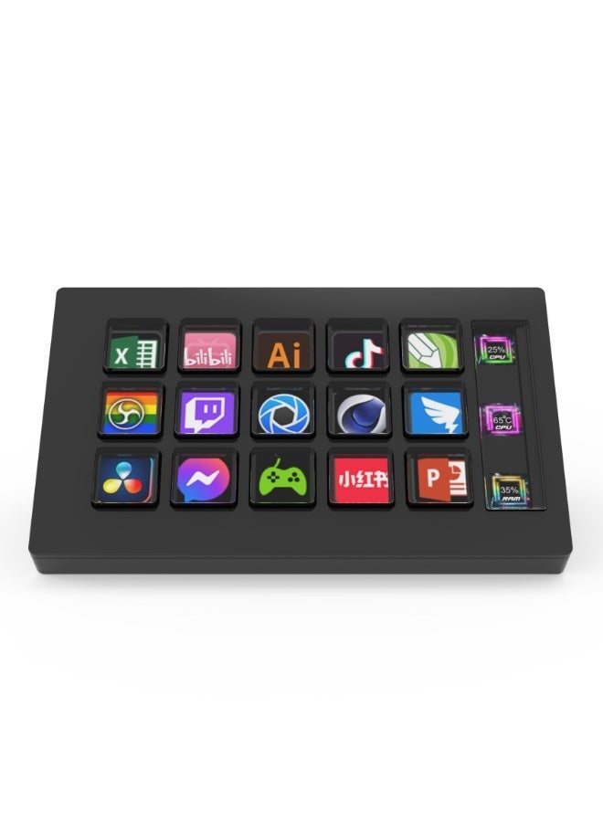 StreamDeck Mini 15 Keys LCD Visual Keyboard, Customizable Macro Controller for Live Streaming & Content Creation, Compatible with Windows & MacOS (Black) - Image 3